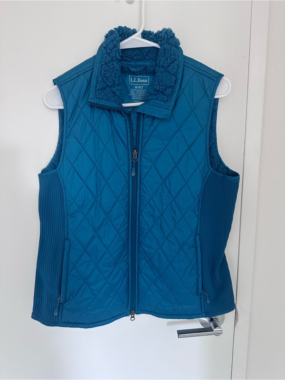 L.L. Bean Quilted Teal Fleece-Trim Vest M Petite